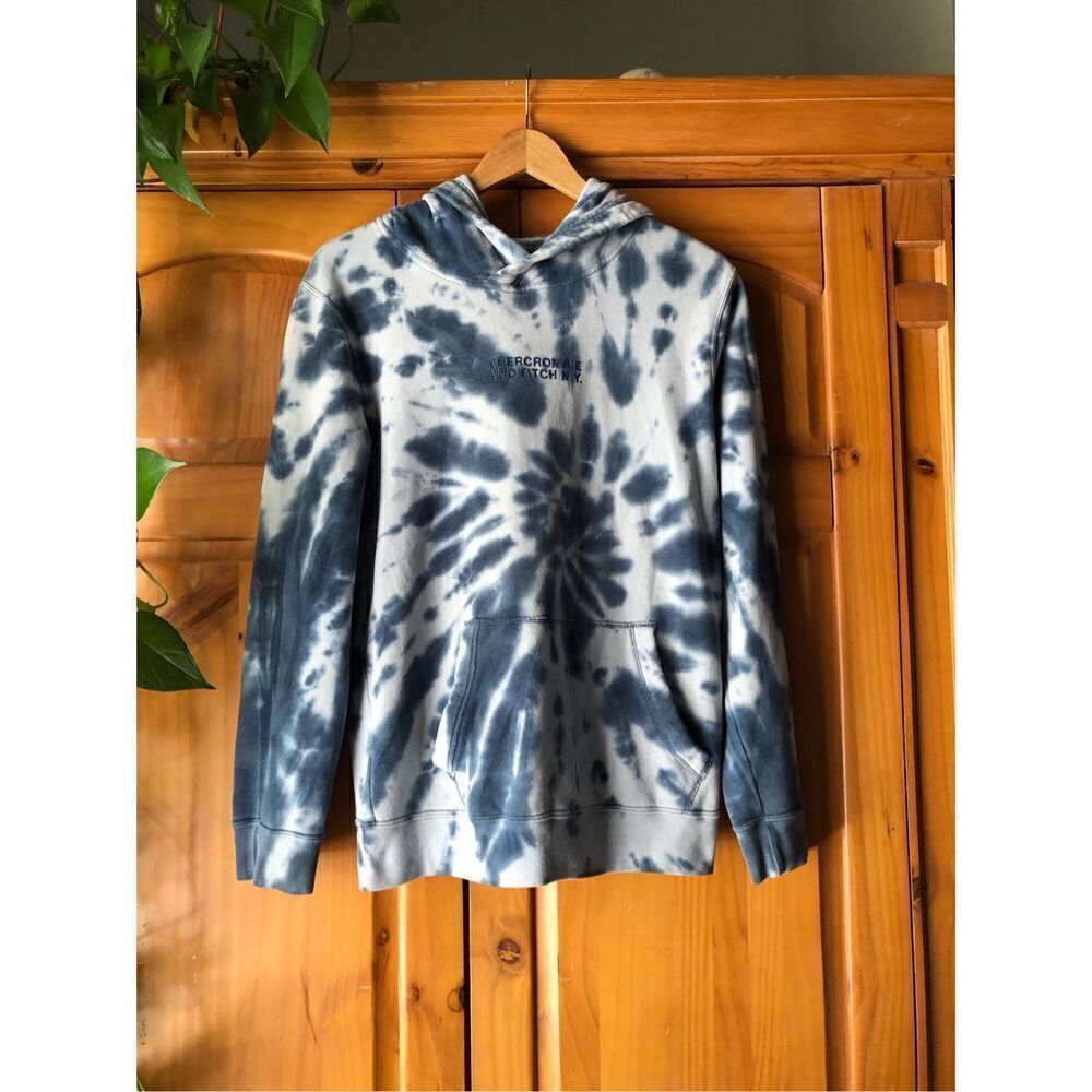 Abercrombie & Fitch Men's Logp Pullover Tie Dye Hoodie Navy Blue SZ S